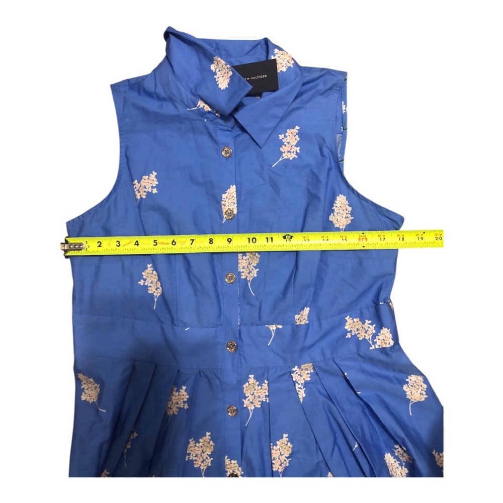Tommy Hilfiger blue turquoise daisy print Cotton button down Shirtdress size 12 - Picture 9 of 10